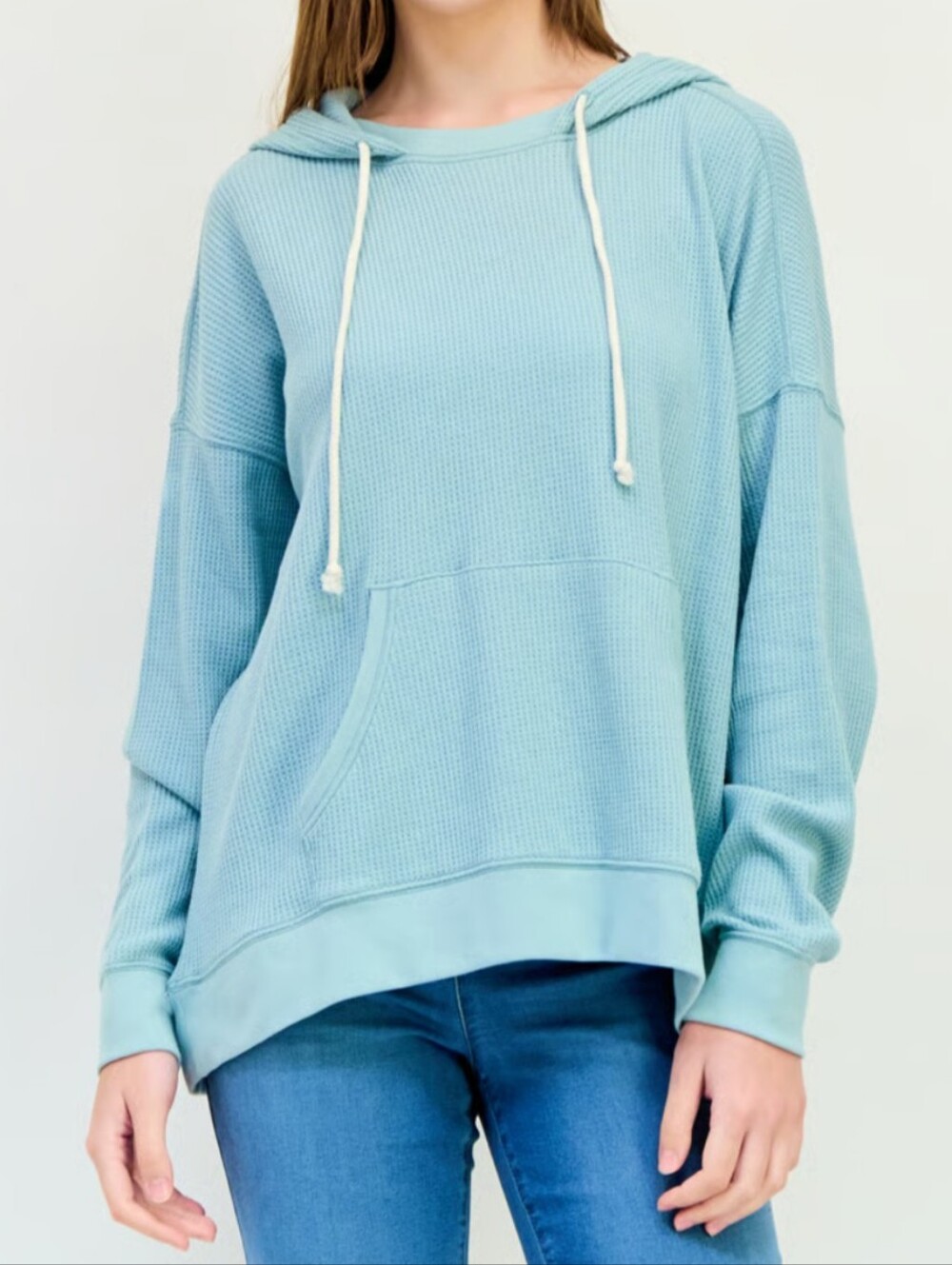 Aerie Aqua Blue Waffle-Knit Hoodie. Dropped Shoulders. Hi Low Hem . Oversize. XS
